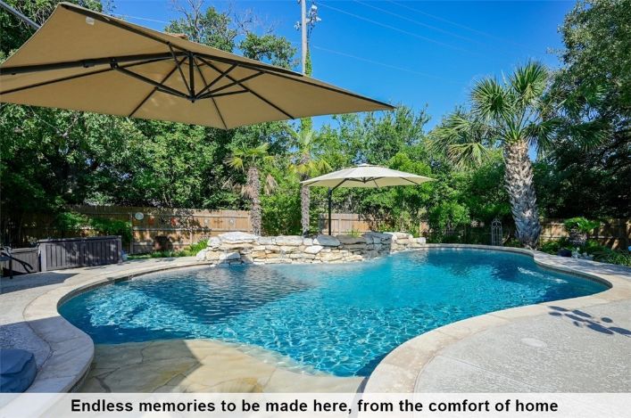 Pool Pavers Boca Raton team worked on pool pavers in Boca Raton for a young couple. The image was taken in April 2022 and shows a pool area. The area around the pool area has pool pavers. The pool itself has a designer style with steps. The water in the pool is blue and clear.